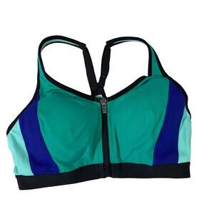 Victoria's Secret Sport Aqua & Blue Front Zip Padded Sports Bra Women Sz 34B